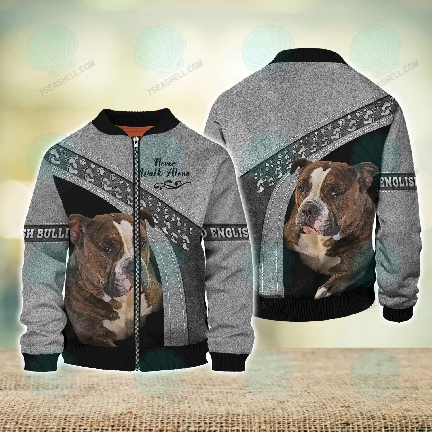 Old English Bulldog Never Walk Alone 3D Full Print Shirts, Christmas Dog Memorial Gifts for loss of Dog