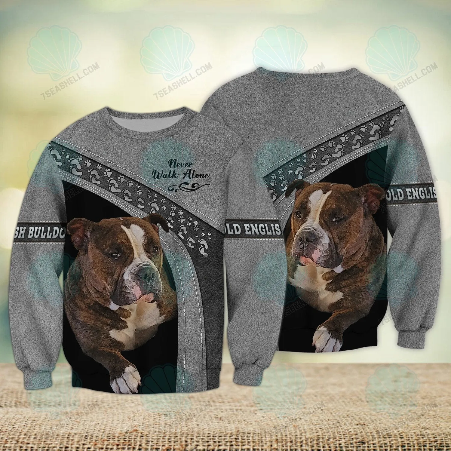 Old English Bulldog Never Walk Alone 3D Full Print Shirts, Christmas Dog Memorial Gifts for loss of Dog