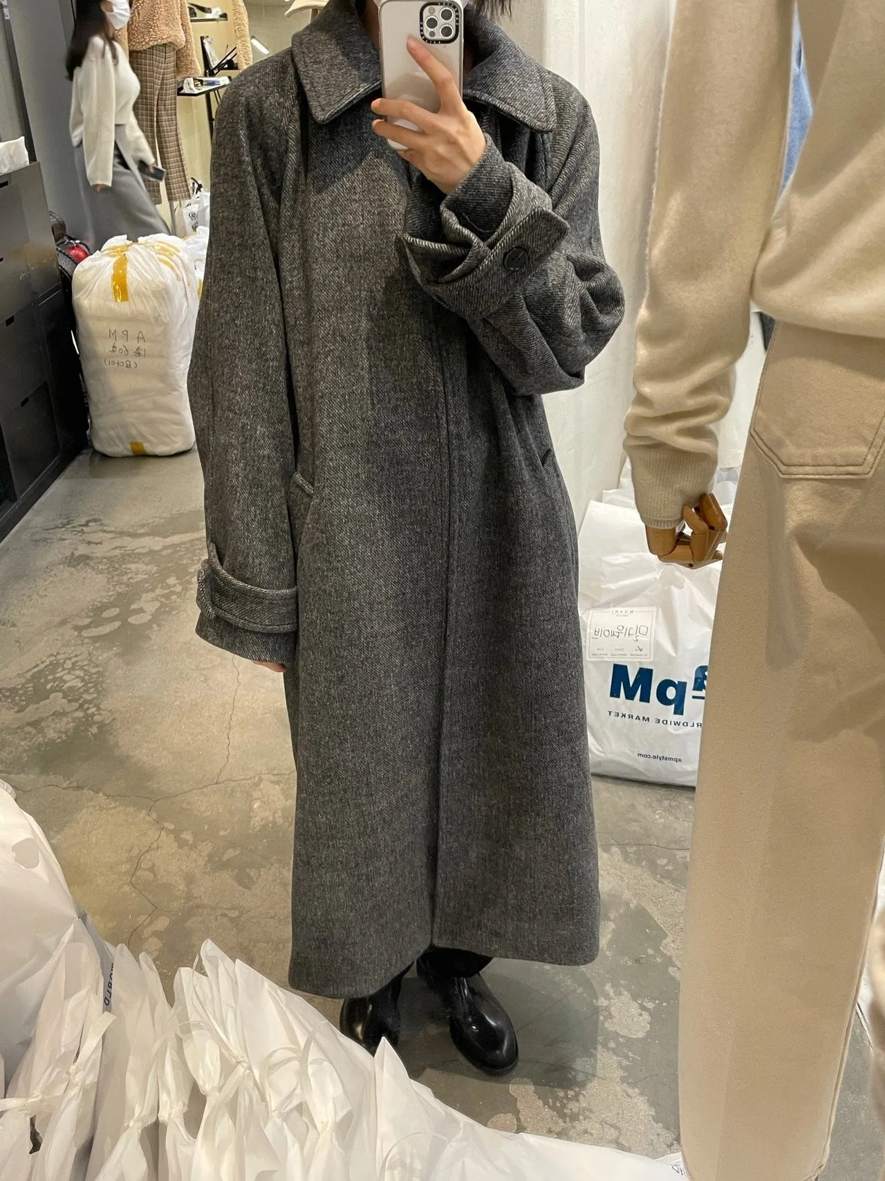 ONE BUTTON WOOL MAXI COAT