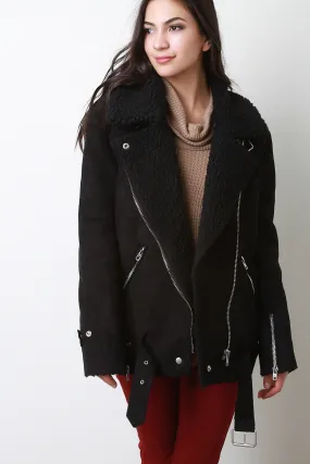 Oversize Shearling Asymmetrical Zipper Jacket