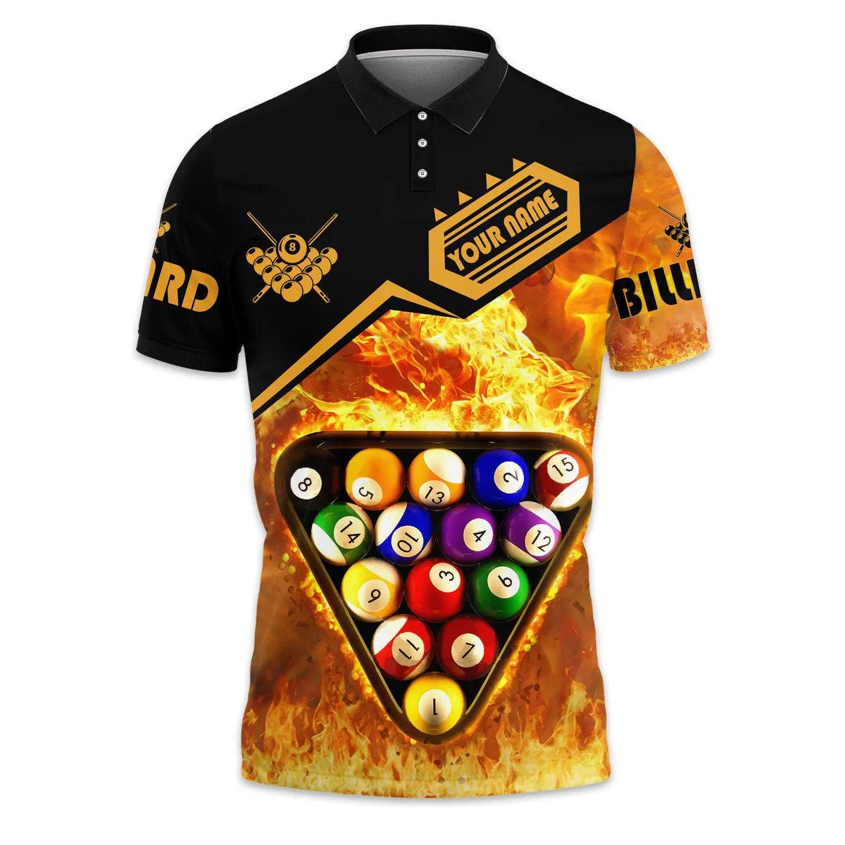 Personalized Cue Ball Fire Polo Shirt, Perfect Shirt for Billiards Player, Team