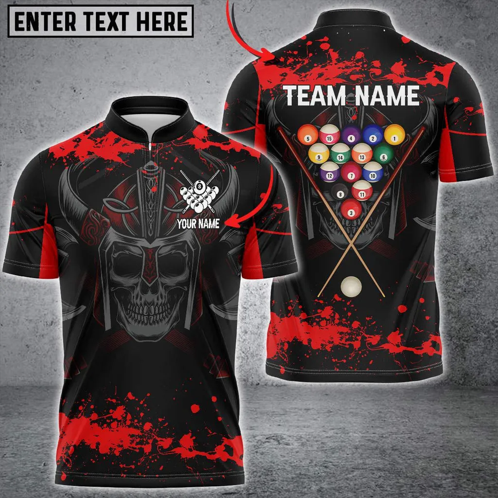 Personalized Name Samurai Skull Billiard Polo Shirt, Idea Gift for Billiard Players, Skull Shirt