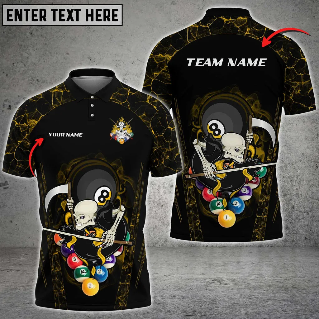 Personalized Name Team Skull Billiard 8 Balls Multicolor Option, Skull Billiard Polo Shirt