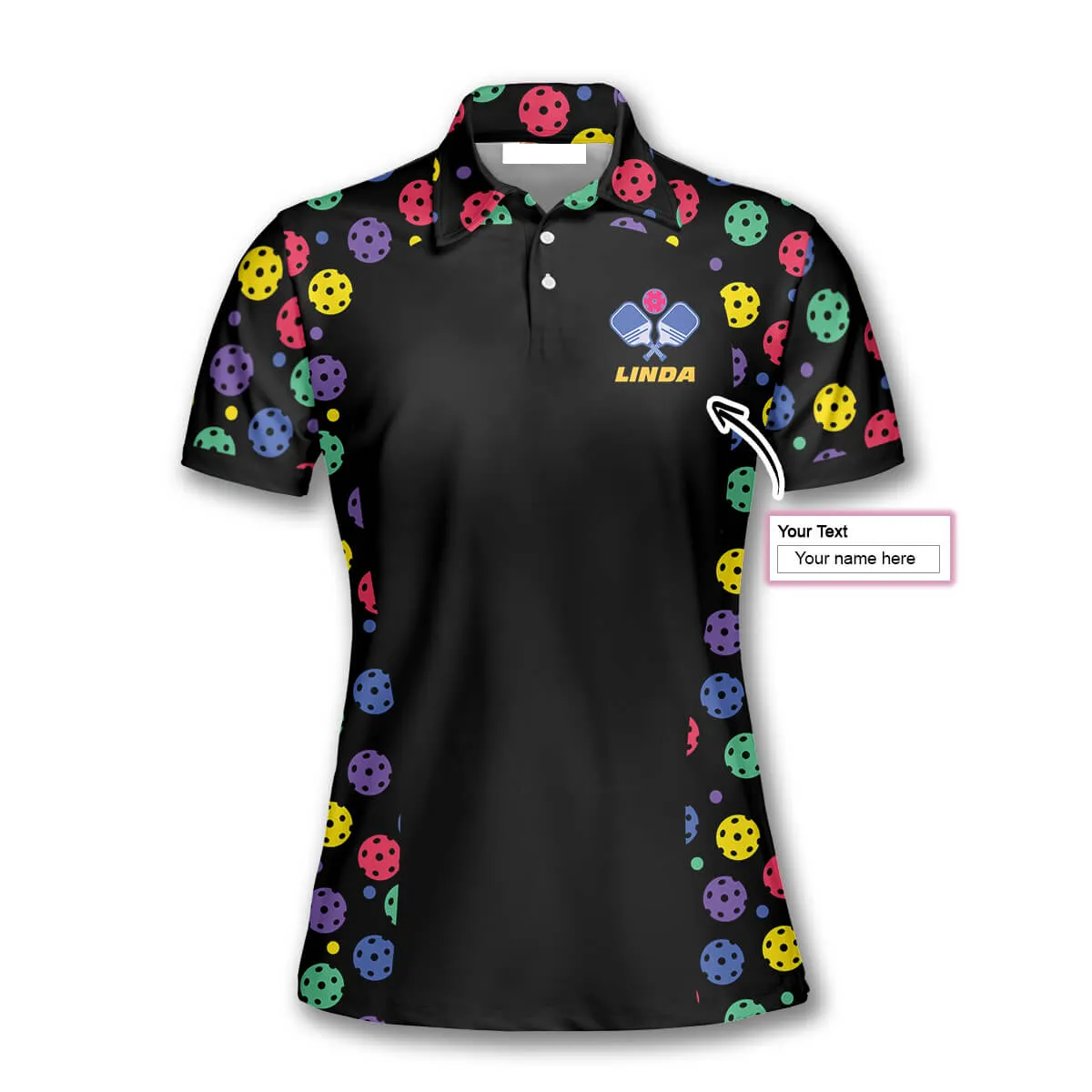 Pickleball Pattern Emblem Custom Pickleball Polo Shirts for Women