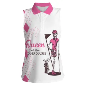 Pink Women's Sleeveless Polo Shirts Golf Skull Women Of The Golf Course, Golf Shirt For Women