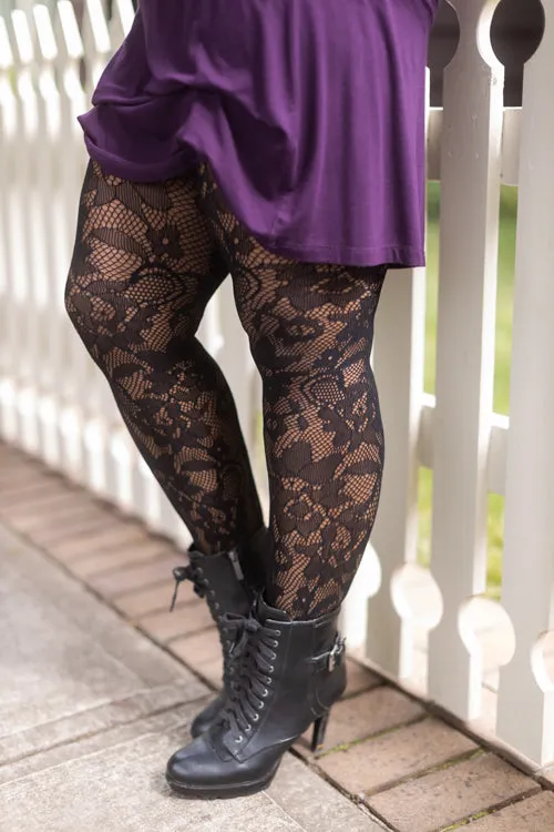 Plus Size Floral Lace Fishnet Tights