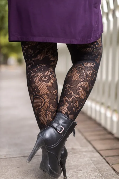 Plus Size Floral Lace Fishnet Tights