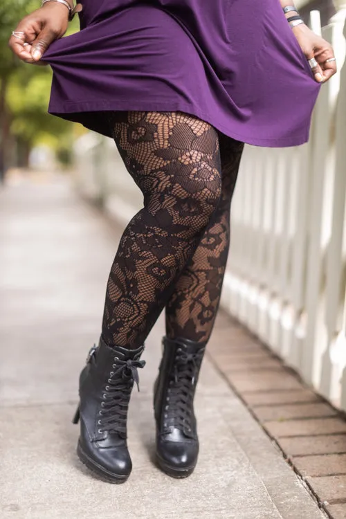 Plus Size Floral Lace Fishnet Tights