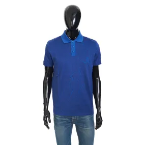 Polo Shirt In Vibrant Blue Scritto Jacquard Jersey Cotton Pique