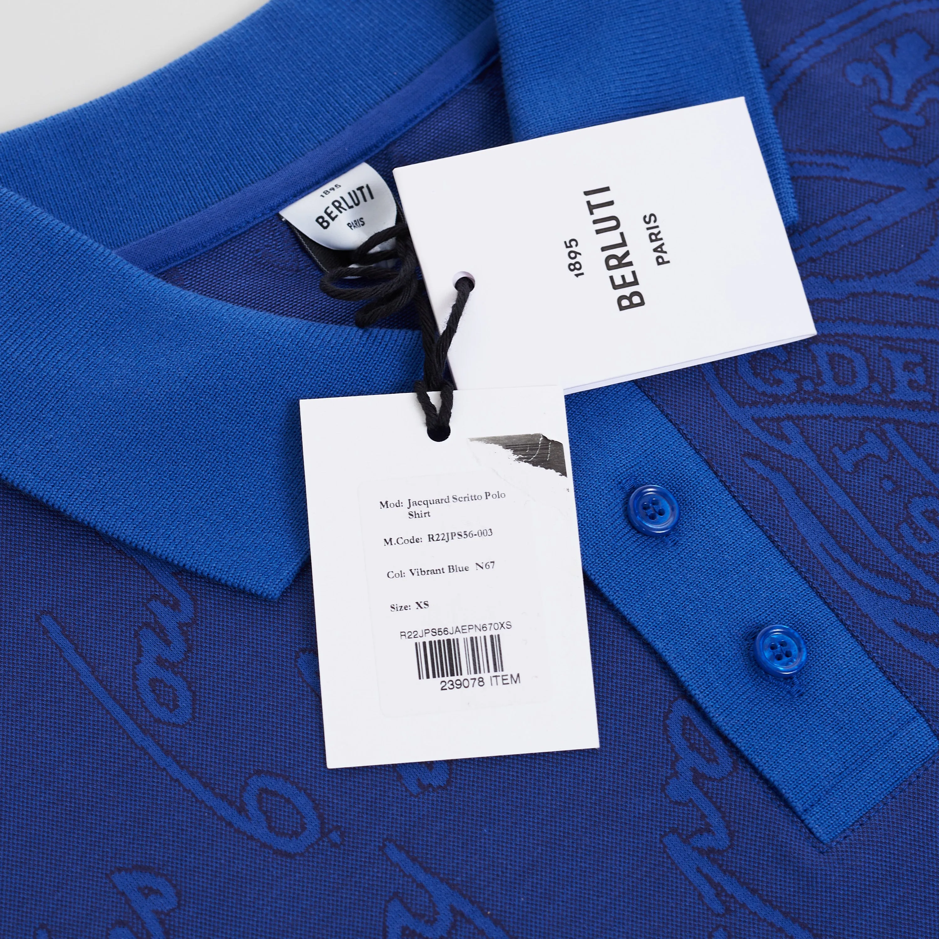 Polo Shirt In Vibrant Blue Scritto Jacquard Jersey Cotton Pique