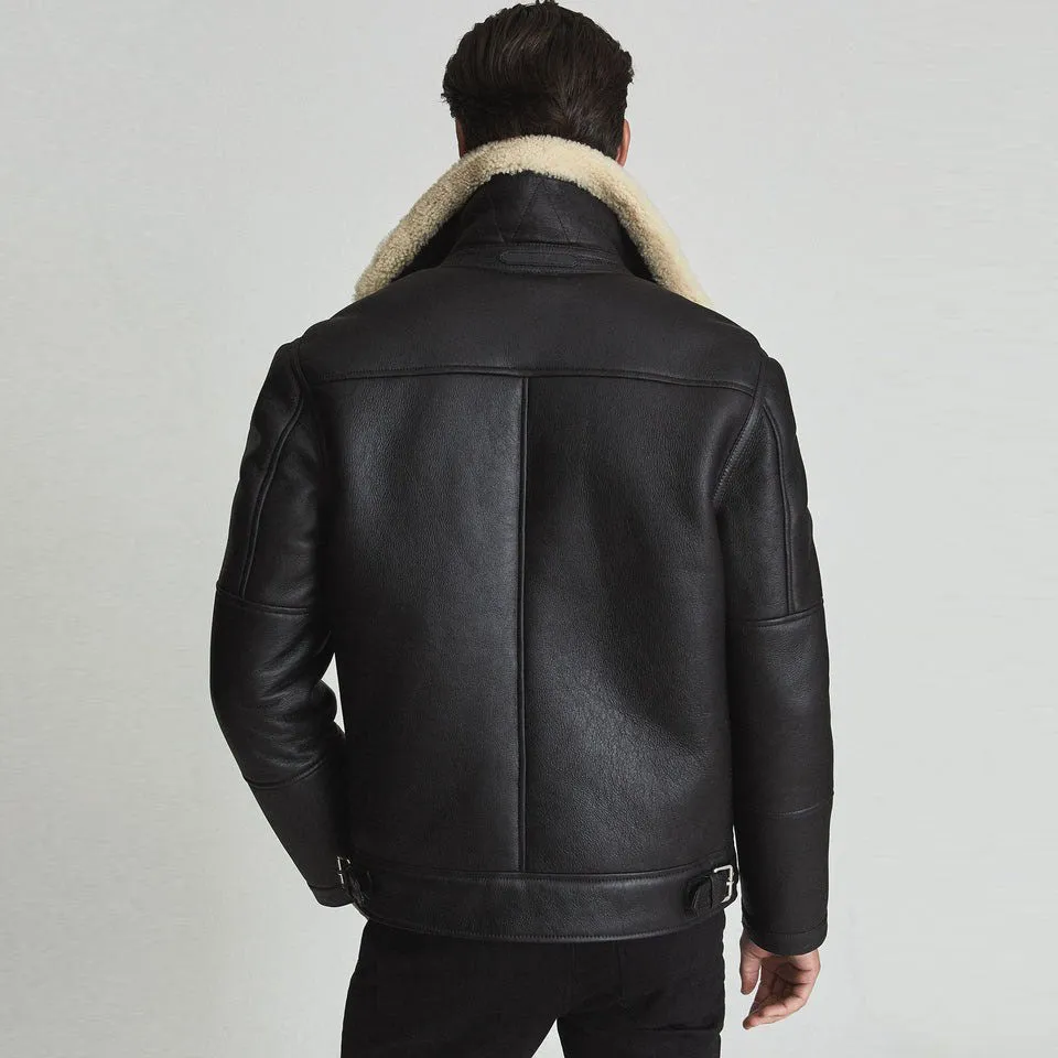 Premium Black Shearling Aviator Jacket for Men