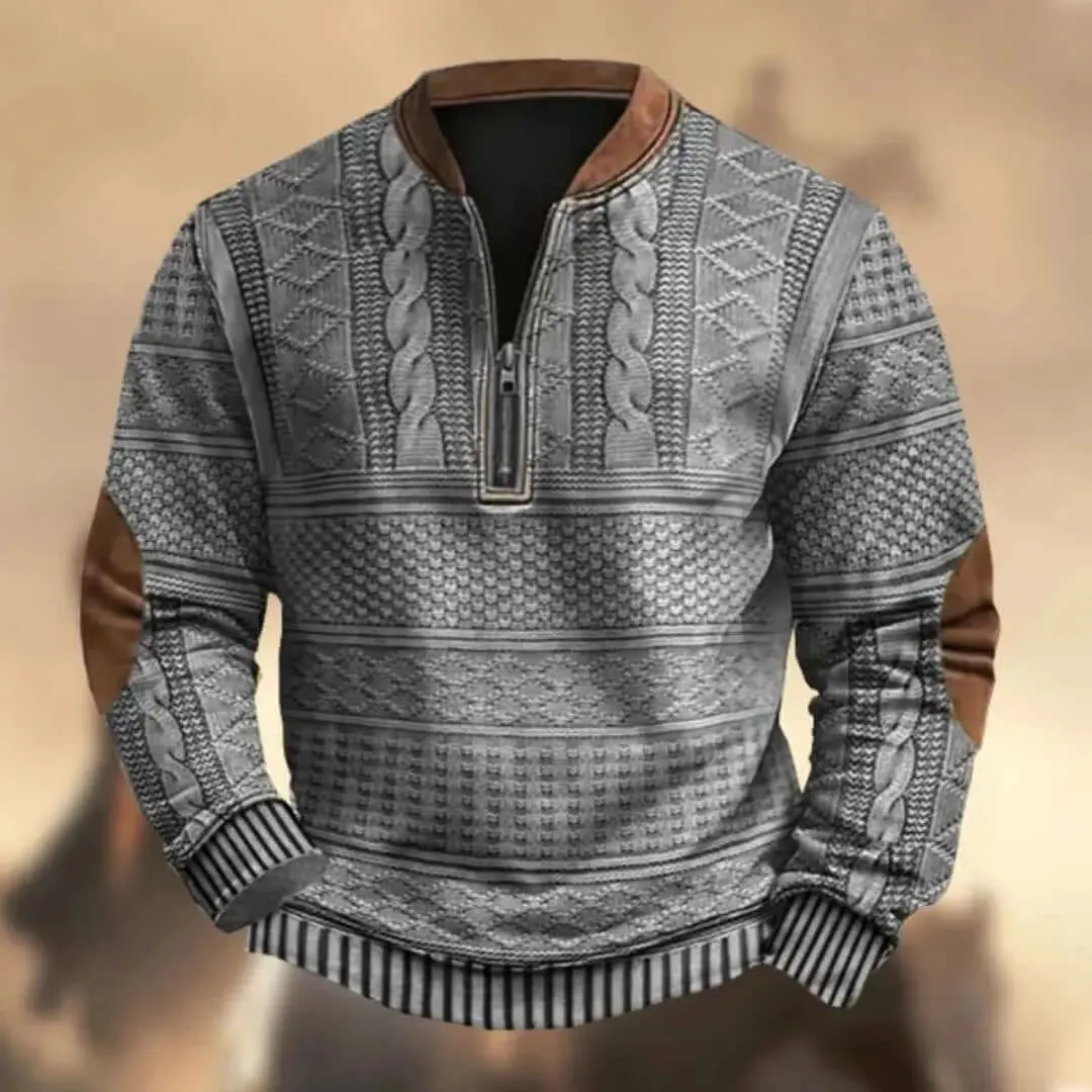 Printed Men's 3D Half Placket Zipper Sweater