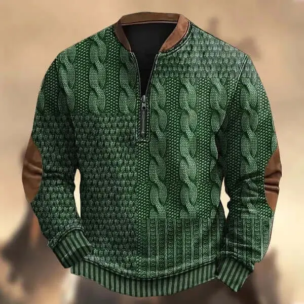 Printed Men's 3D Half Placket Zipper Sweater