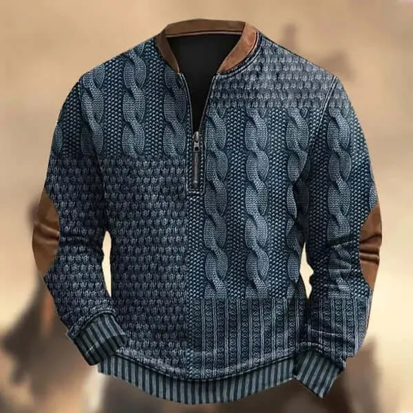 Printed Men's 3D Half Placket Zipper Sweater