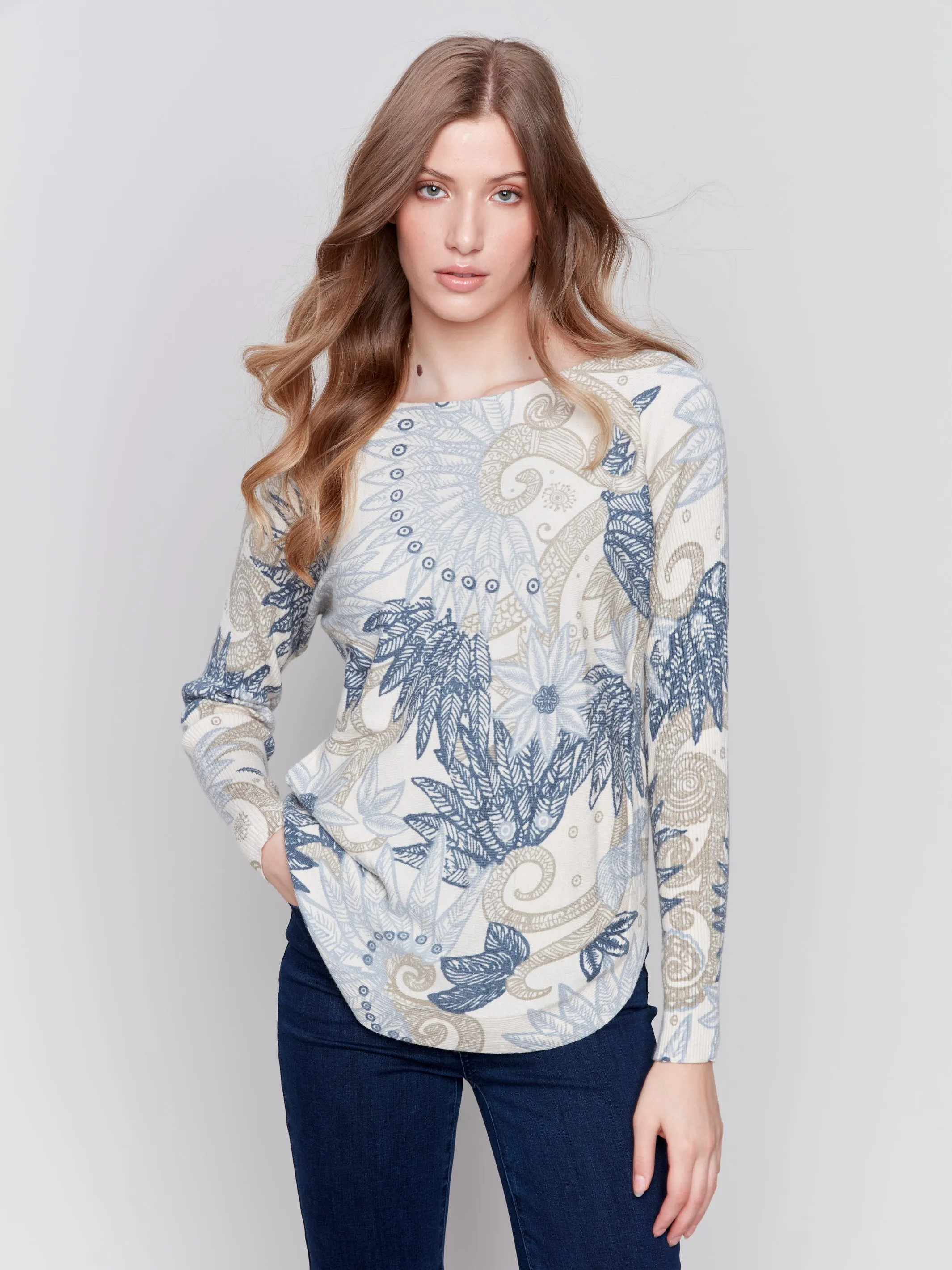 Printed Plush Knit Sweater