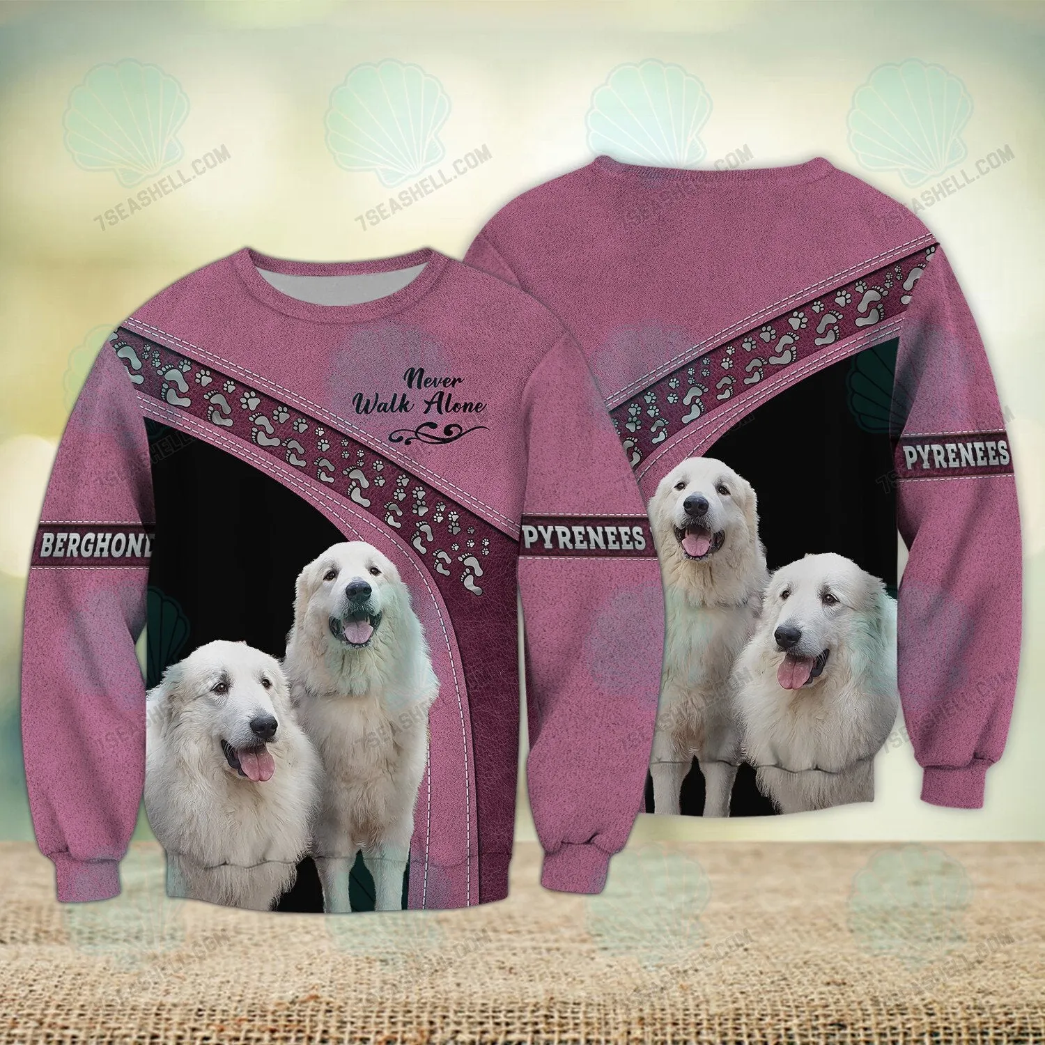 Pyrenees Berghond Love Never Walk Alone 3D Full Print Shirts, Christmas Dog Memorial Gifts for loss of Dog