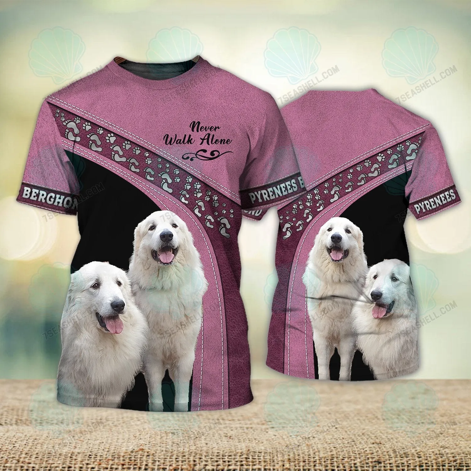 Pyrenees Berghond Love Never Walk Alone 3D Full Print Shirts, Christmas Dog Memorial Gifts for loss of Dog