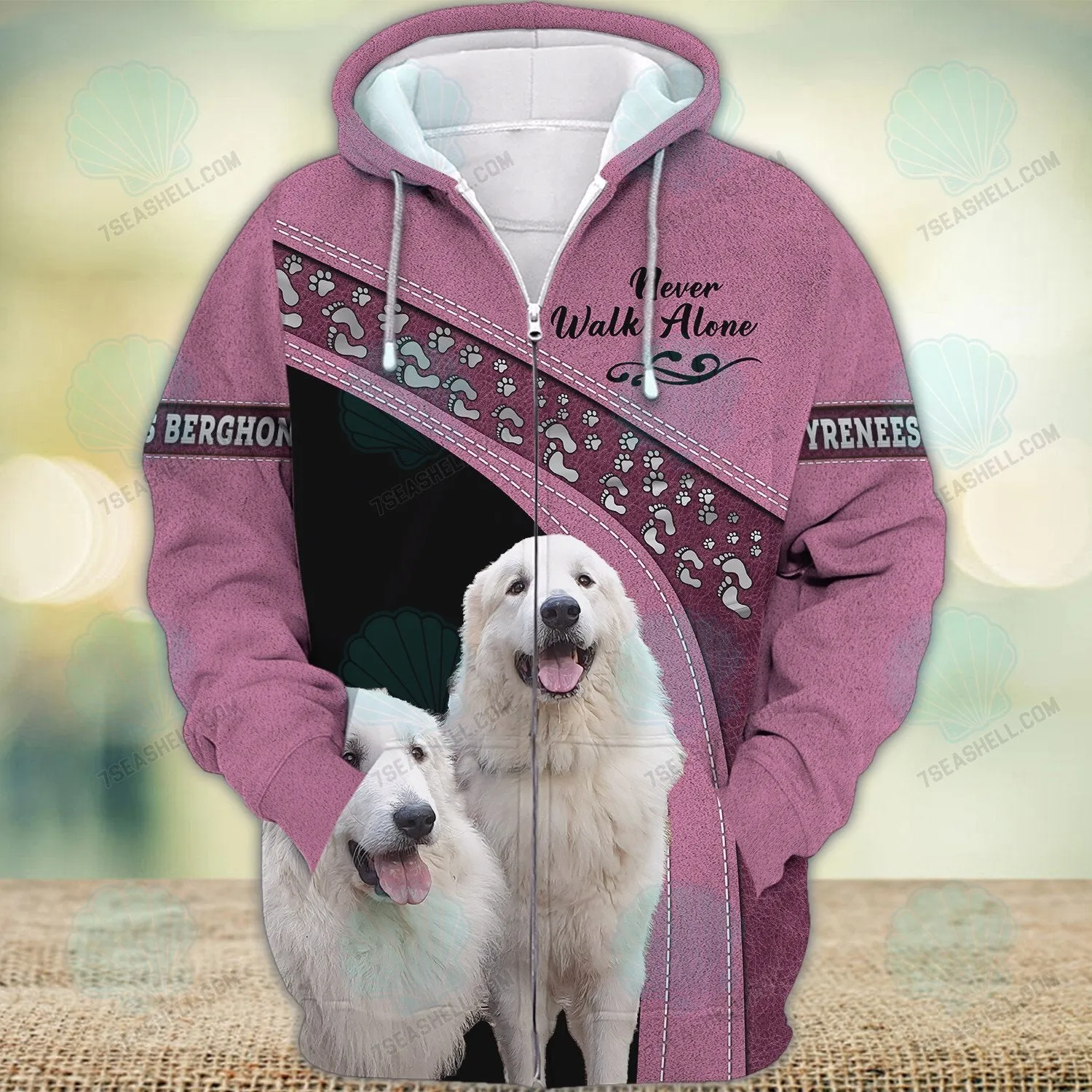 Pyrenees Berghond Love Never Walk Alone 3D Full Print Shirts, Christmas Dog Memorial Gifts for loss of Dog