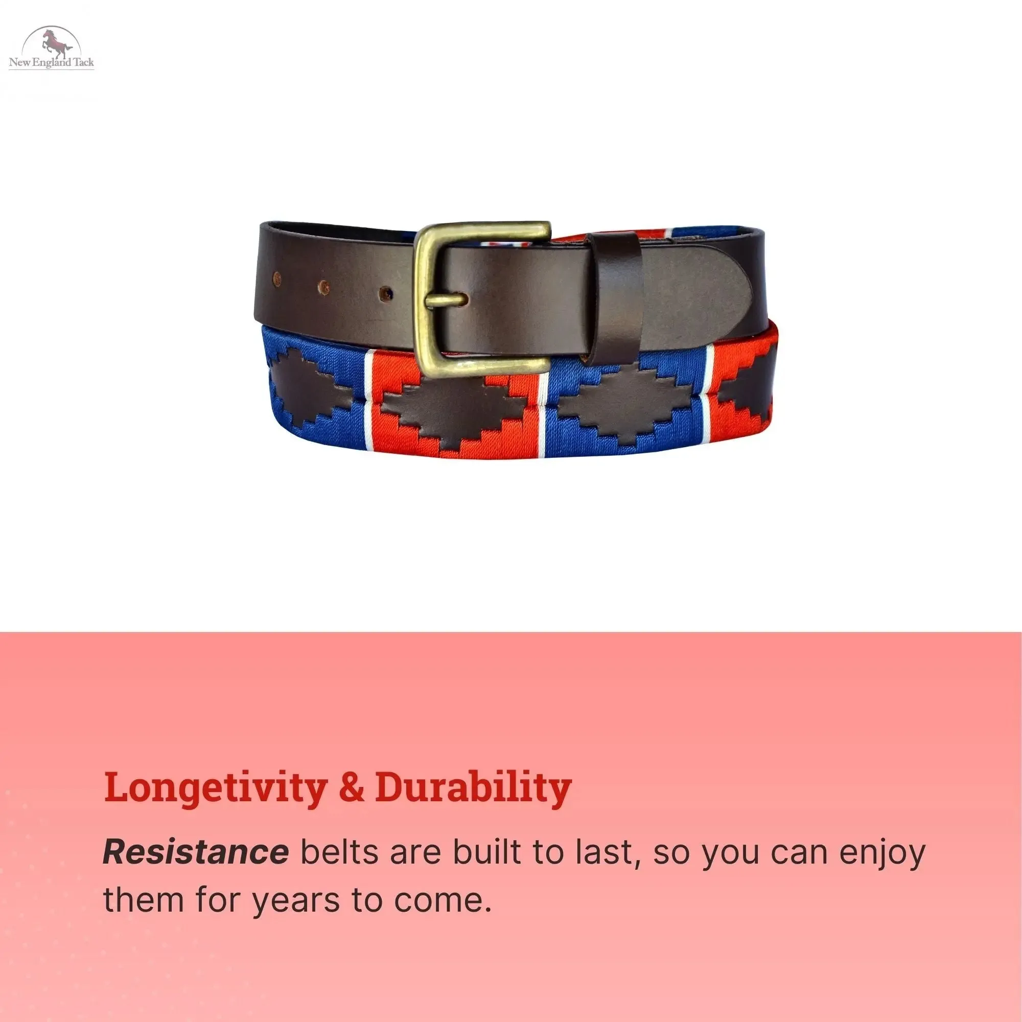 Resistance Polo Belt for Men | Hand Stitched Leather Belt With Colorful Embroidery | Gaucho Style Belt 1.5” Wide