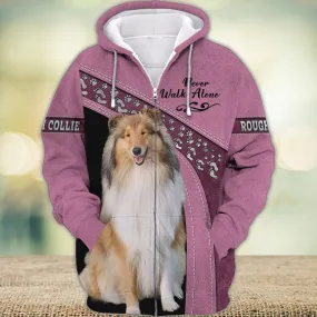 Rough Collie Love Never Walk Alone 3D Full Print Shirts, Shirt For Dog Lovers, Dog Memorial Gifts for loss of Dog