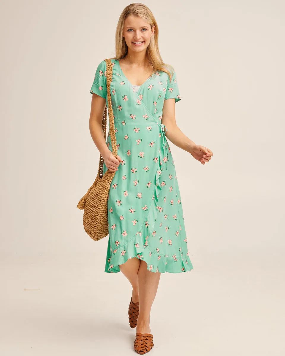 Ruffle Nursing Wrap Dress - Green Floral