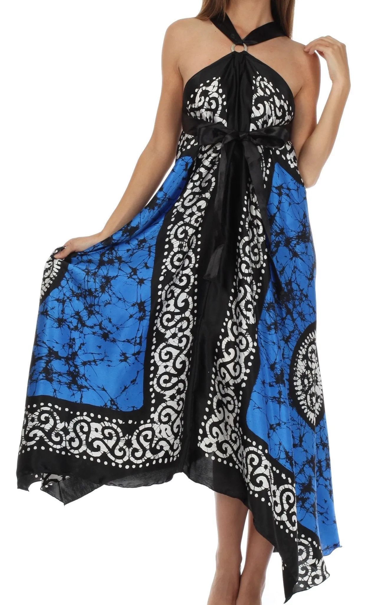 Sakkas Silky Wrap Halter Handkerchief Hem Maxi Dress