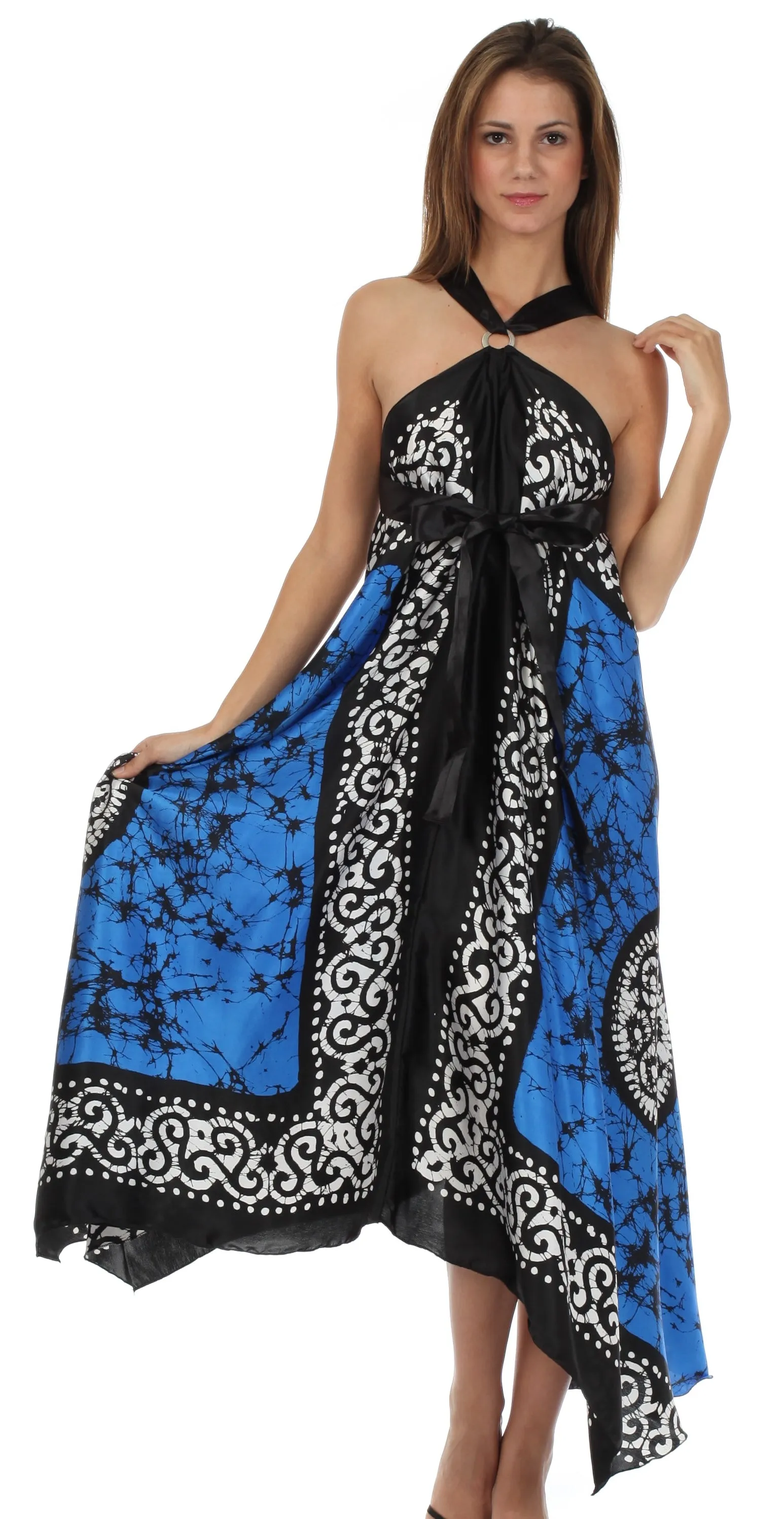 Sakkas Silky Wrap Halter Handkerchief Hem Maxi Dress