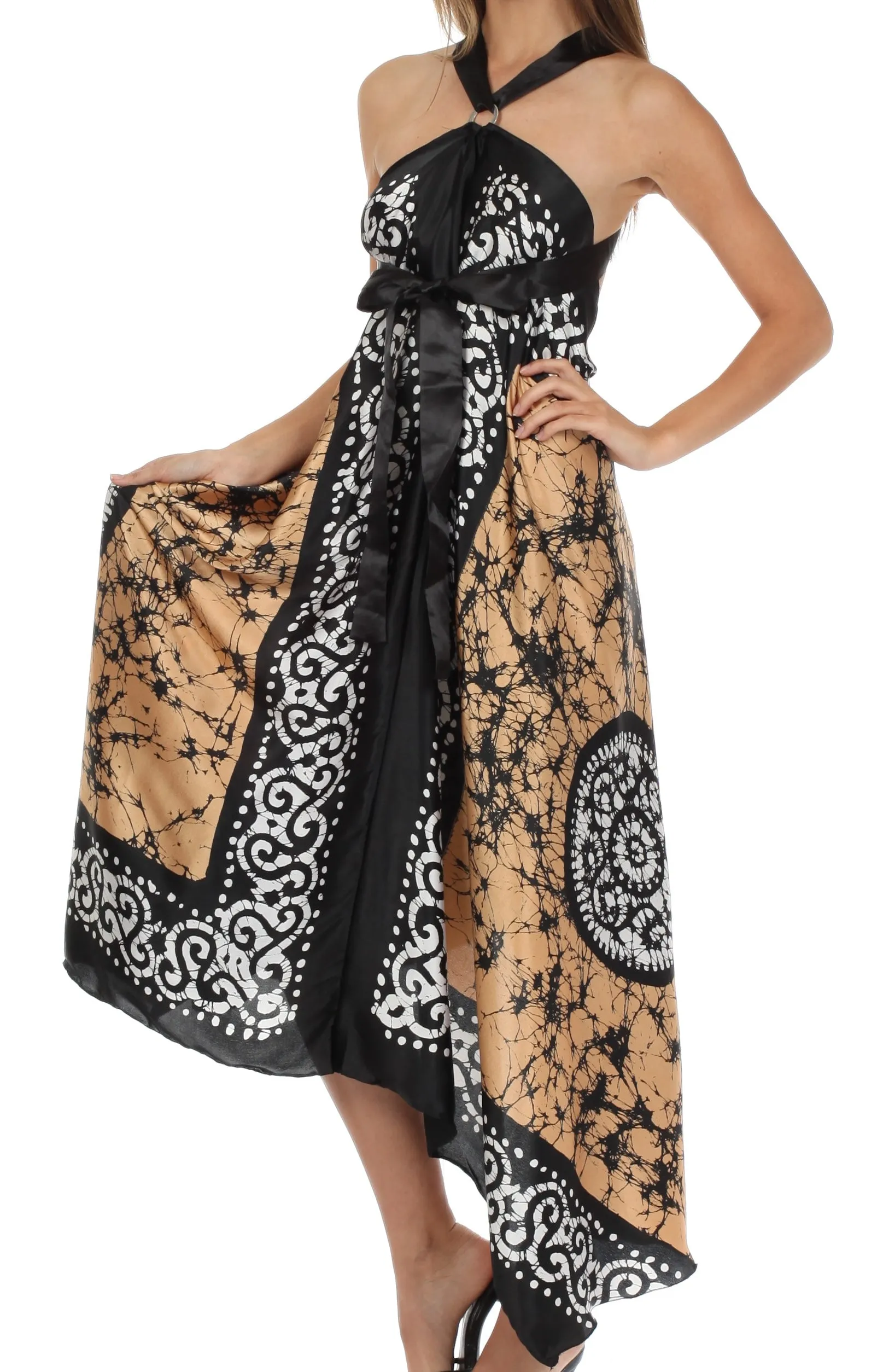 Sakkas Silky Wrap Halter Handkerchief Hem Maxi Dress