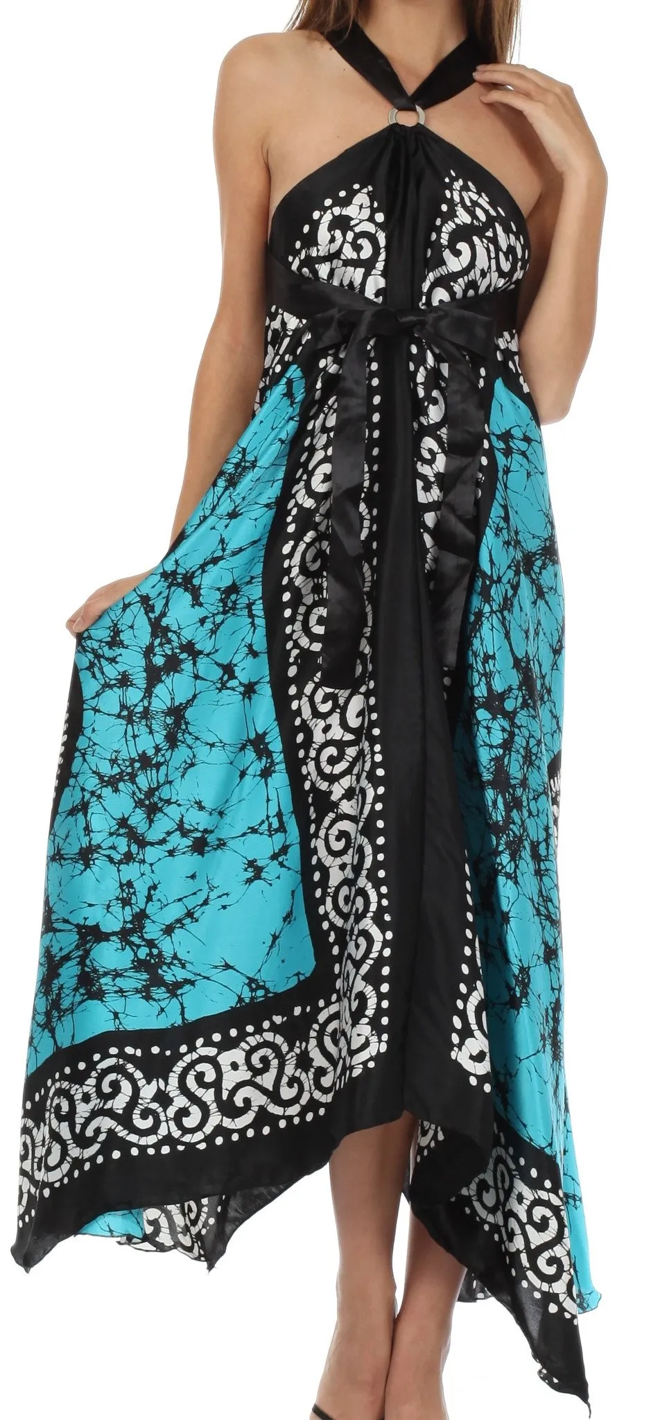 Sakkas Silky Wrap Halter Handkerchief Hem Maxi Dress