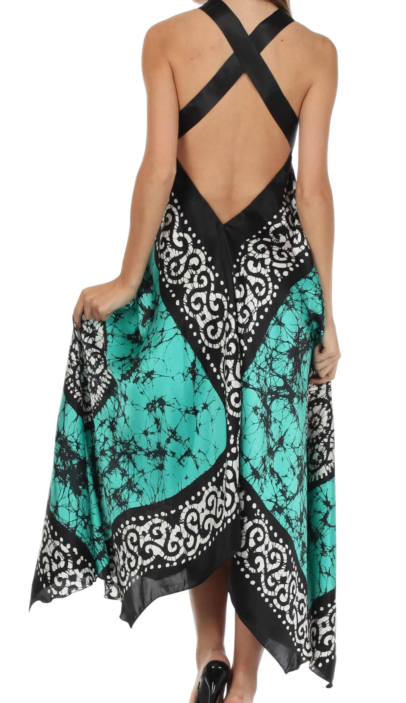 Sakkas Silky Wrap Halter Handkerchief Hem Maxi Dress