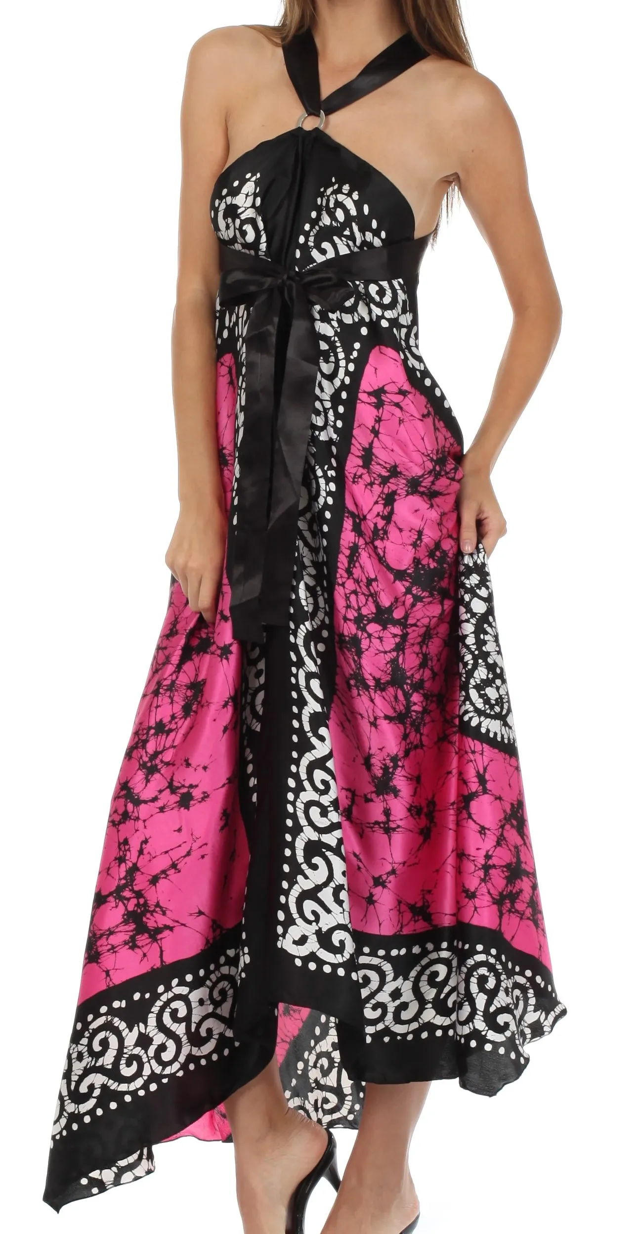 Sakkas Silky Wrap Halter Handkerchief Hem Maxi Dress