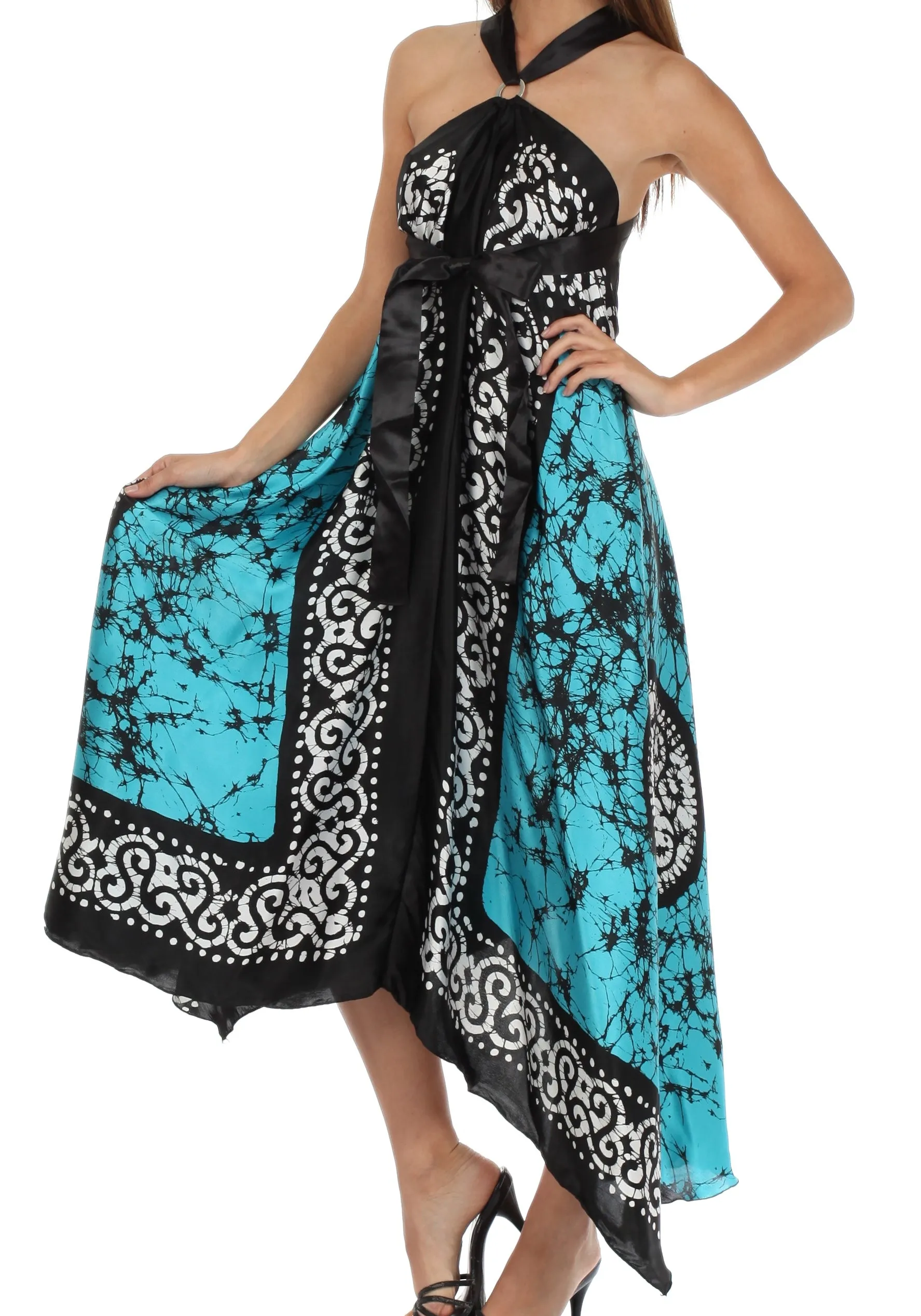 Sakkas Silky Wrap Halter Handkerchief Hem Maxi Dress