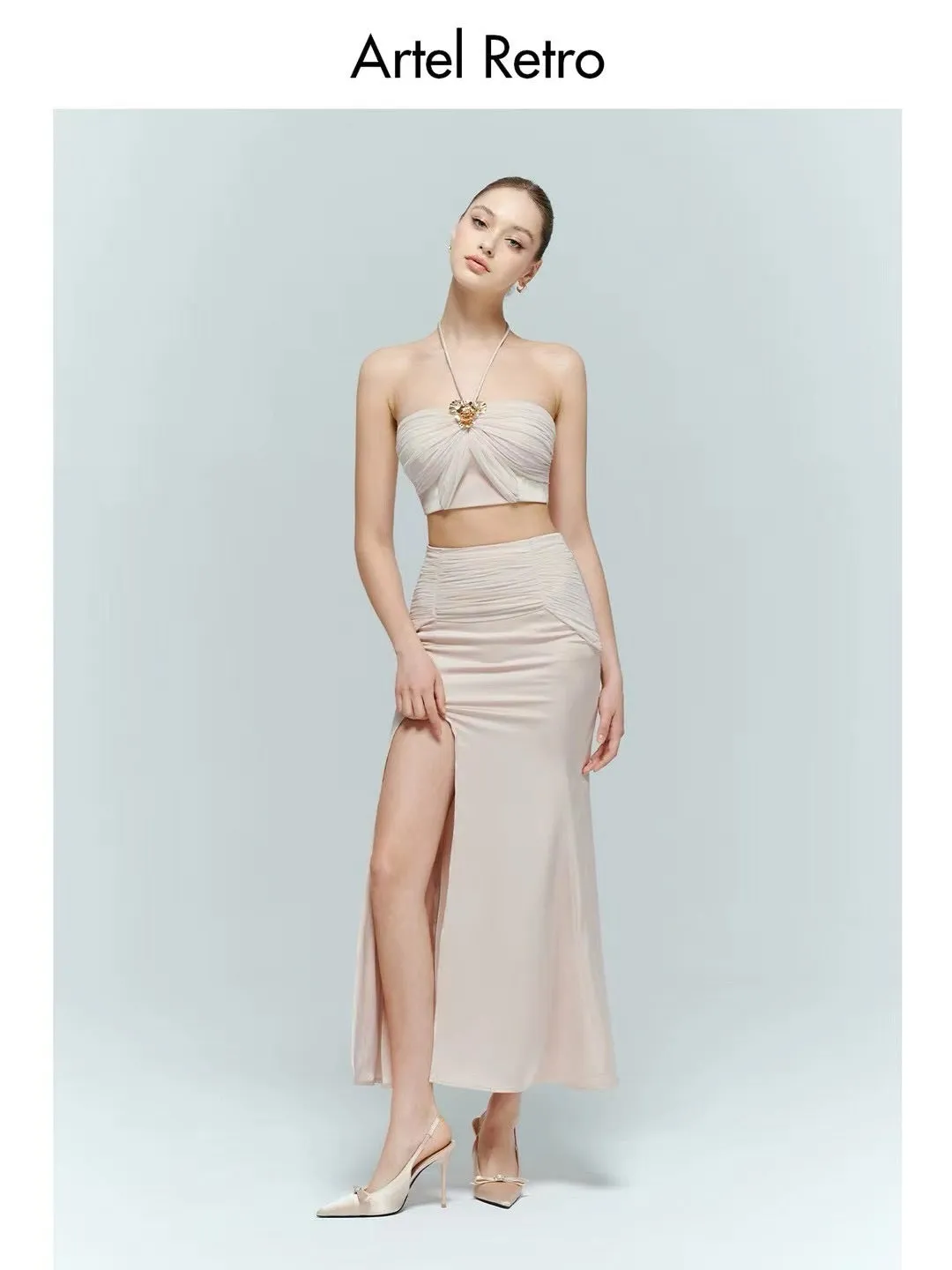 Sheath Strapless Top Wrap Midi Skirt Set