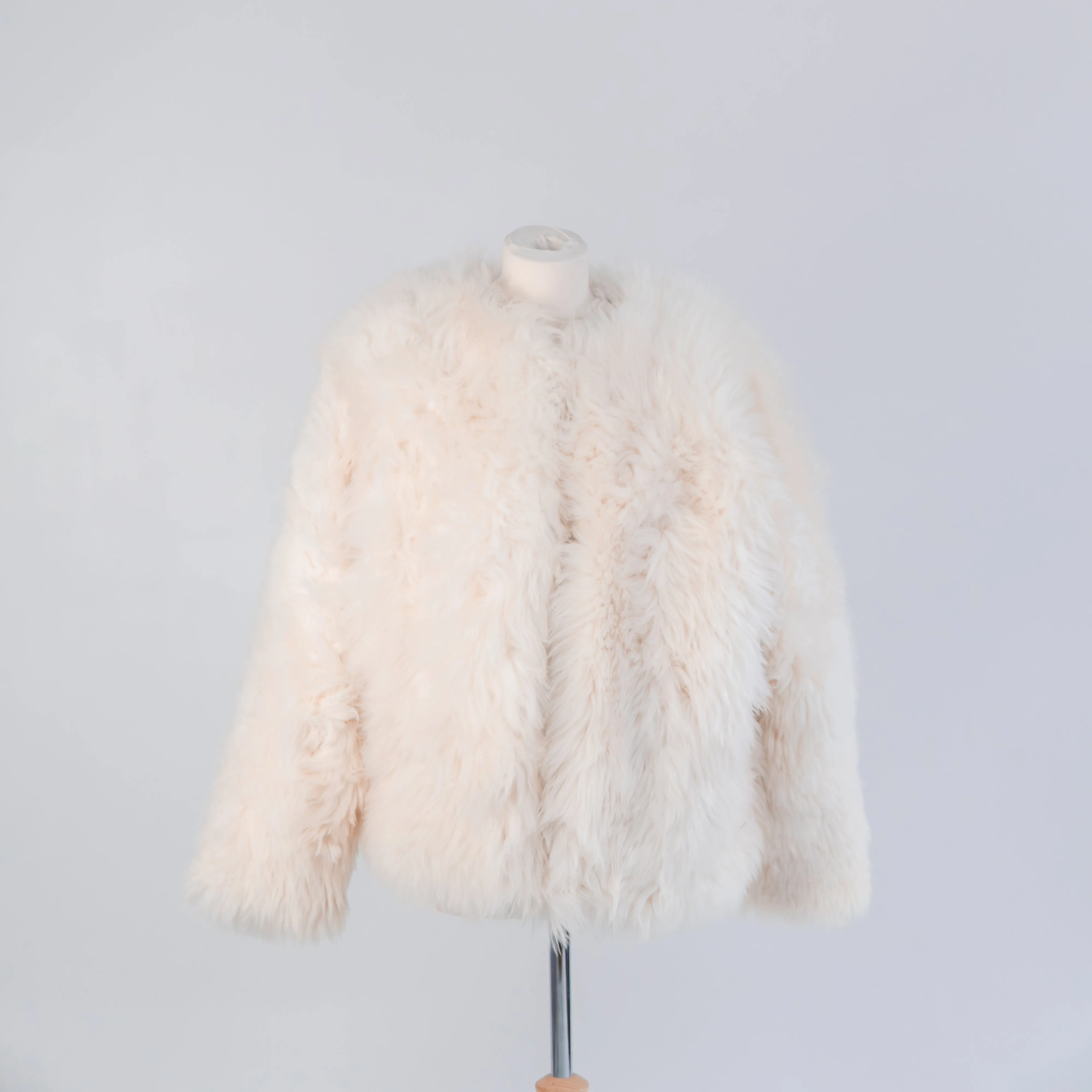 Sheepskin Coat with Burgundy Silk Lining - White