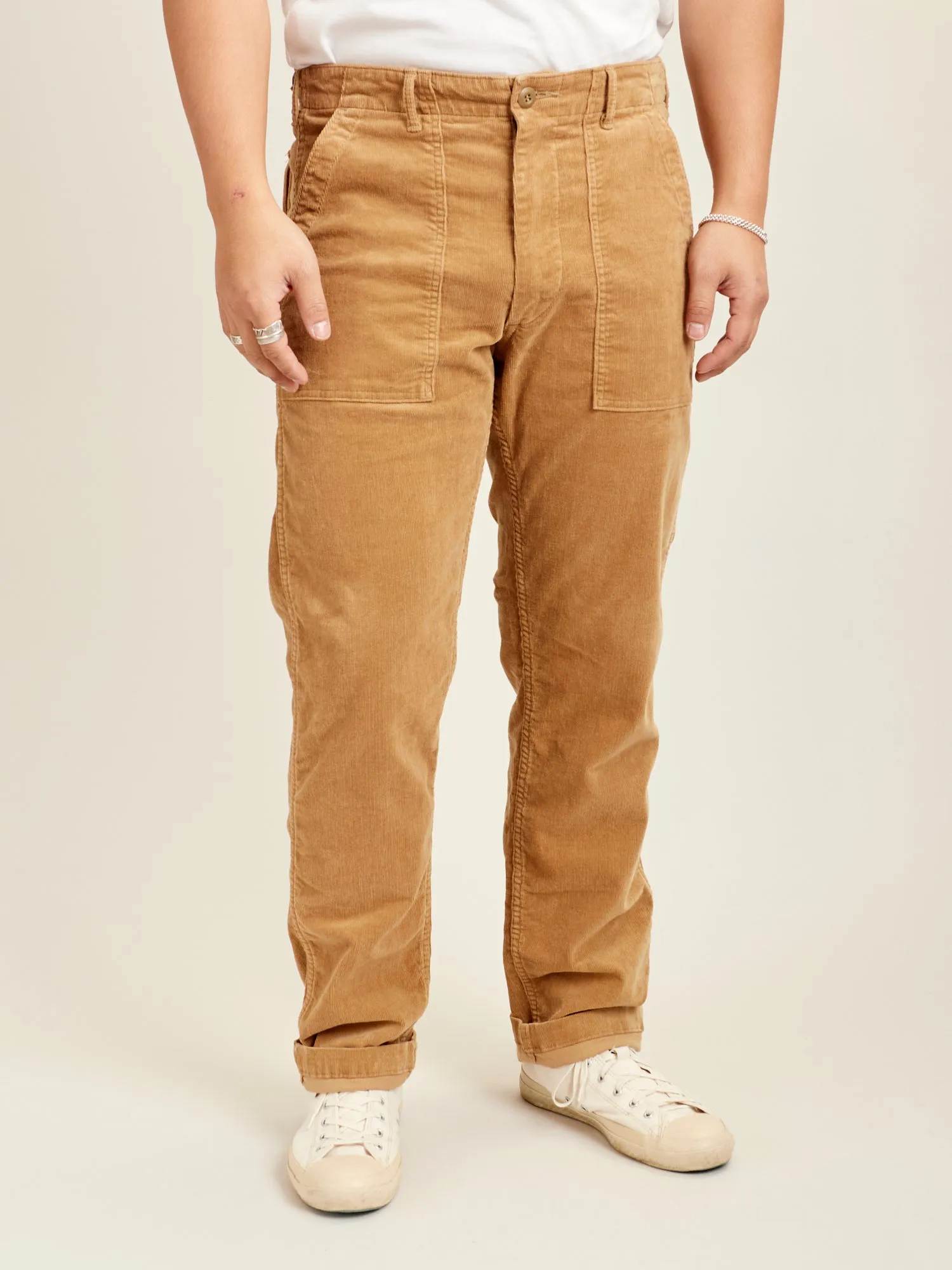 Slim Fatigue Pants in Beige Corduroy