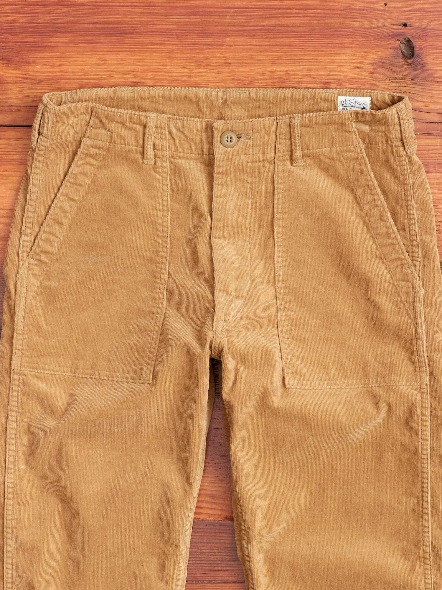 Slim Fatigue Pants in Beige Corduroy