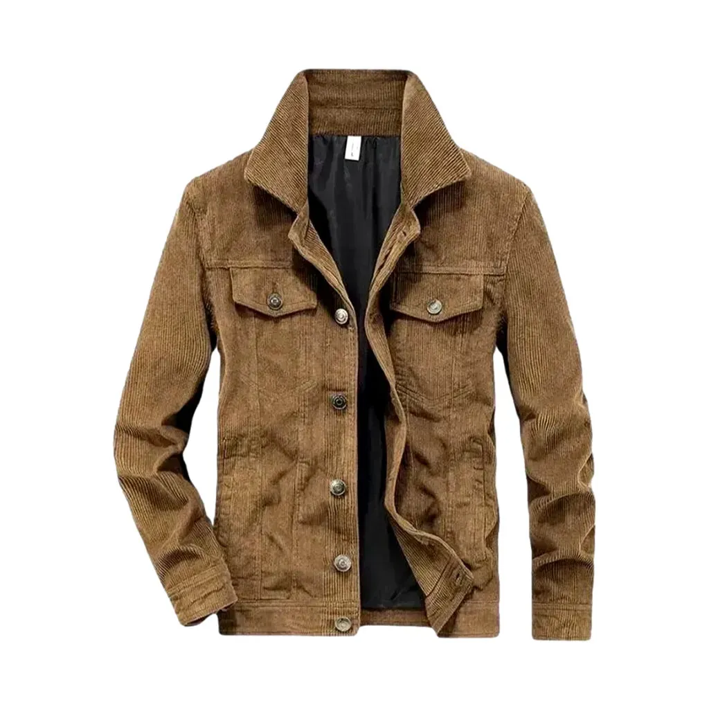 Slim-fitting average length men's corduroy coat