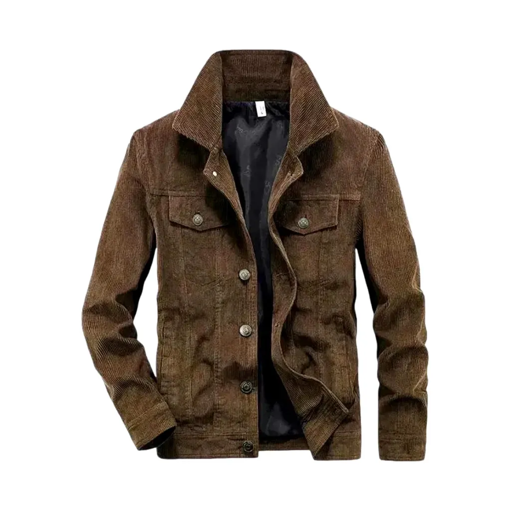 Slim-fitting average length men's corduroy coat