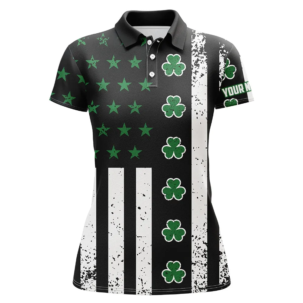 St Patrick's Day American Flag Women Golf Polos Green Clover Patriotic Golf Tops For Women