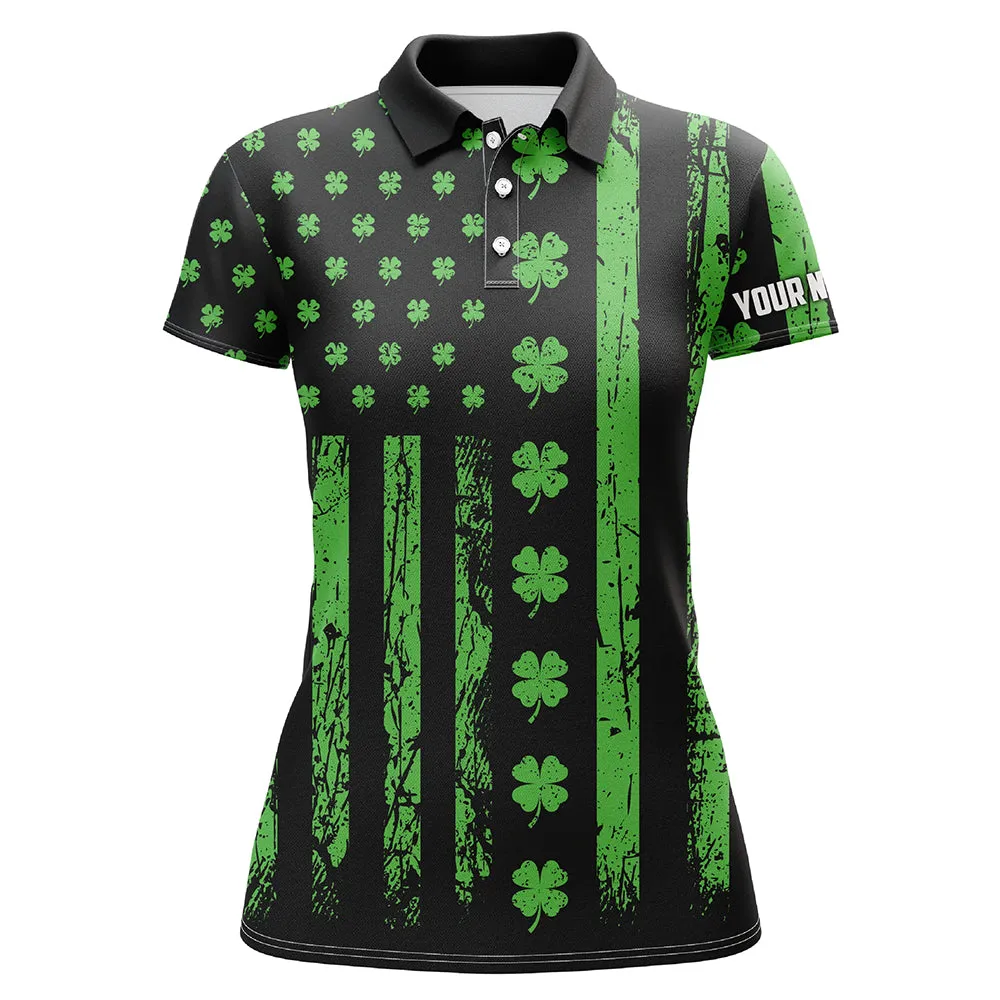 St Patrick's Day American Flag Women Golf Polos Green Clover Patriotic Golf Tops For Women