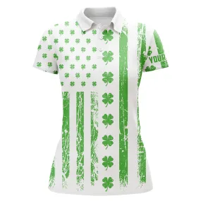 St Patrick's Day American Flag Women Golf Polos Green Clover Patriotic Golf Tops For Women