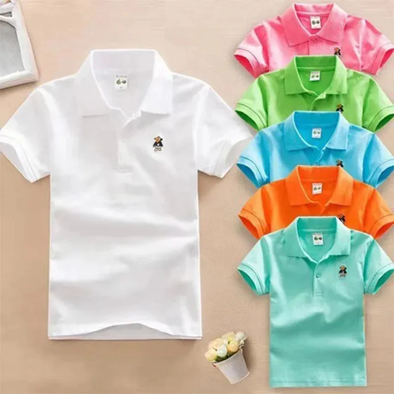 Summer Baby Boys Short Sleeve Polo Shirt 2-11T Children Lapel Solid Color Clothes Kids Cotton School Uniform Polo Shirts Out