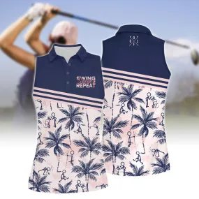 Swing Swear Repeat Golf Figures Women Polo Shirt, Tropical Shirt for Golf Lovers