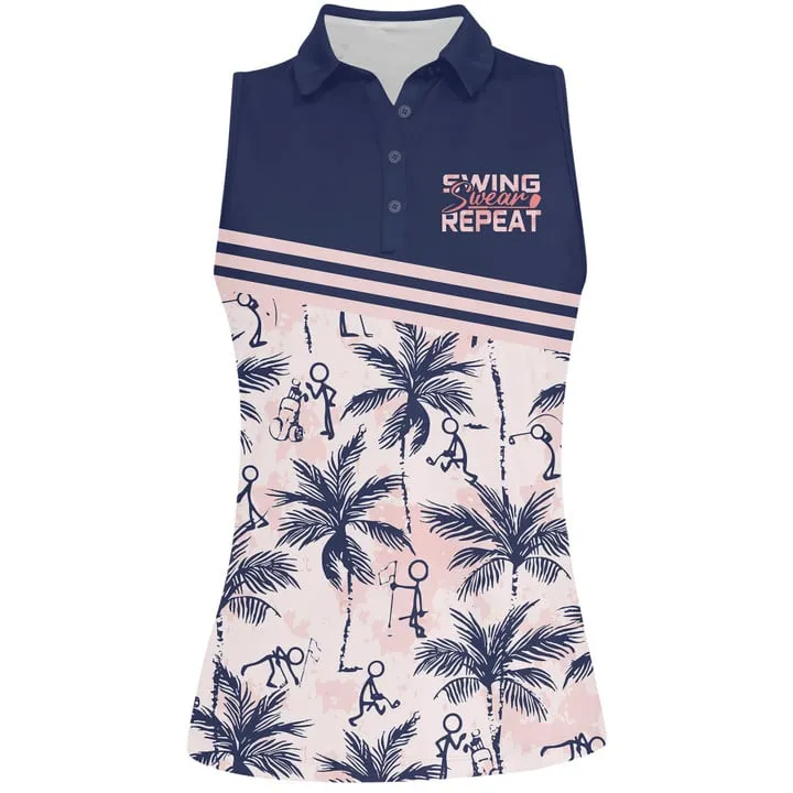 Swing Swear Repeat Golf Figures Women Polo Shirt, Tropical Shirt for Golf Lovers