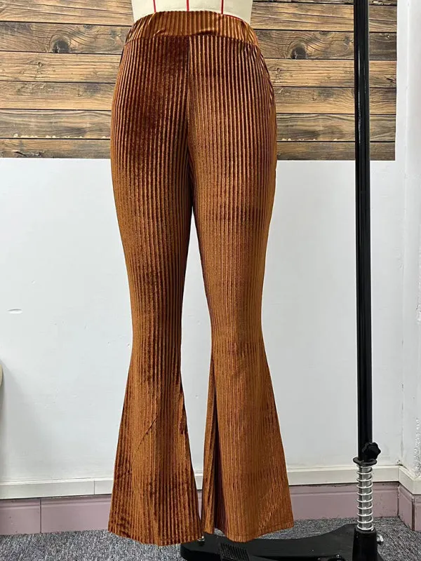 TEEK - Brown Corduroy Wide-Leg High Waist Flared Pants