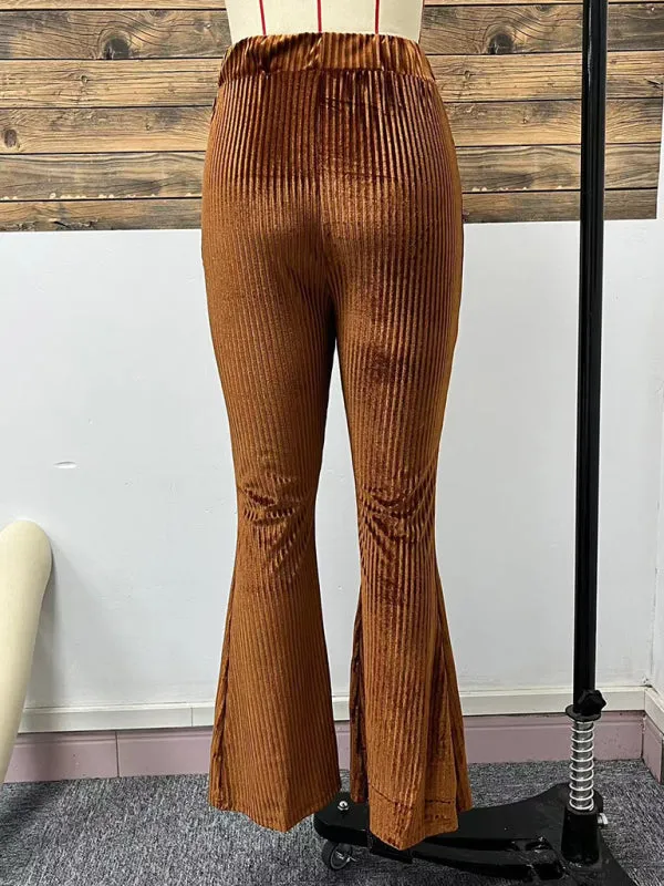 TEEK - Brown Corduroy Wide-Leg High Waist Flared Pants