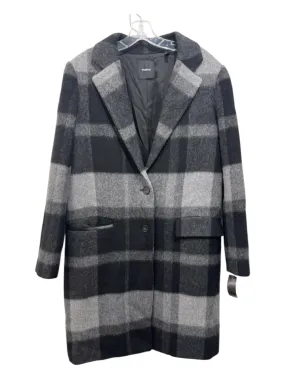 Theory Size L Black & Gray Wool Blend Plaid Button Up Peacoat Coat