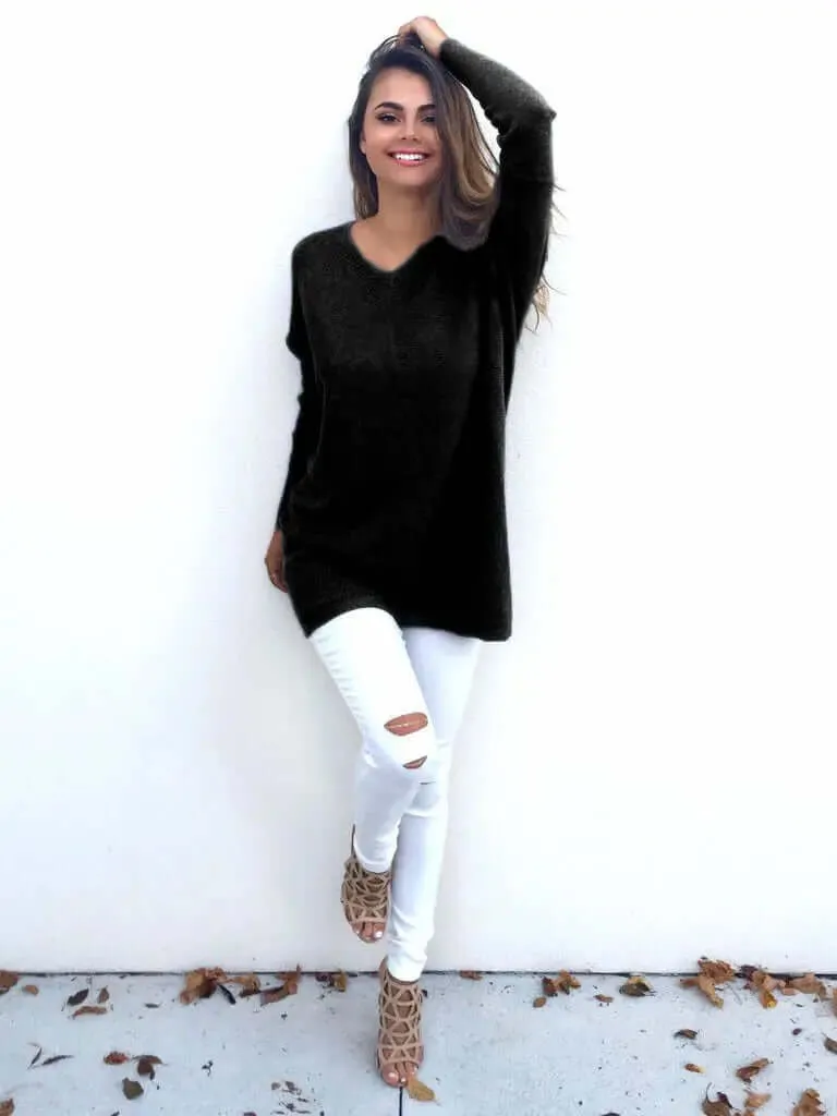 V-neck long sleeve women's thin sweater