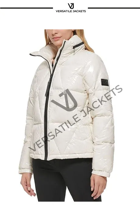 Water resistant down feather fill short puffer coat