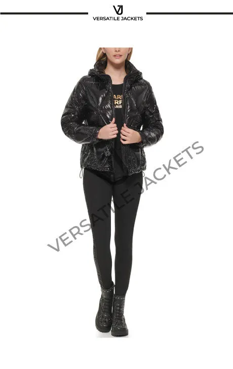 Water resistant down feather fill short puffer coat